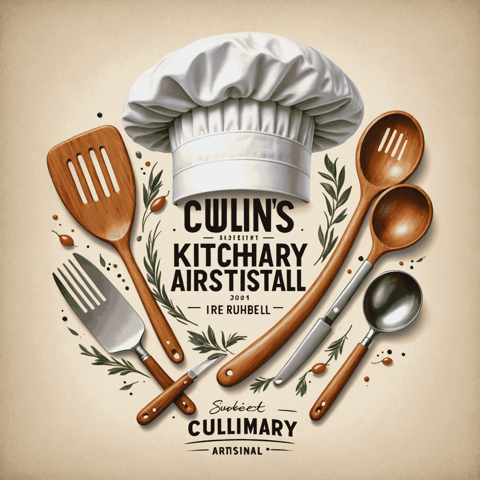 CulinaryArtistryUnleashed logosu - Şefin şapkası ve mutfak aletleri