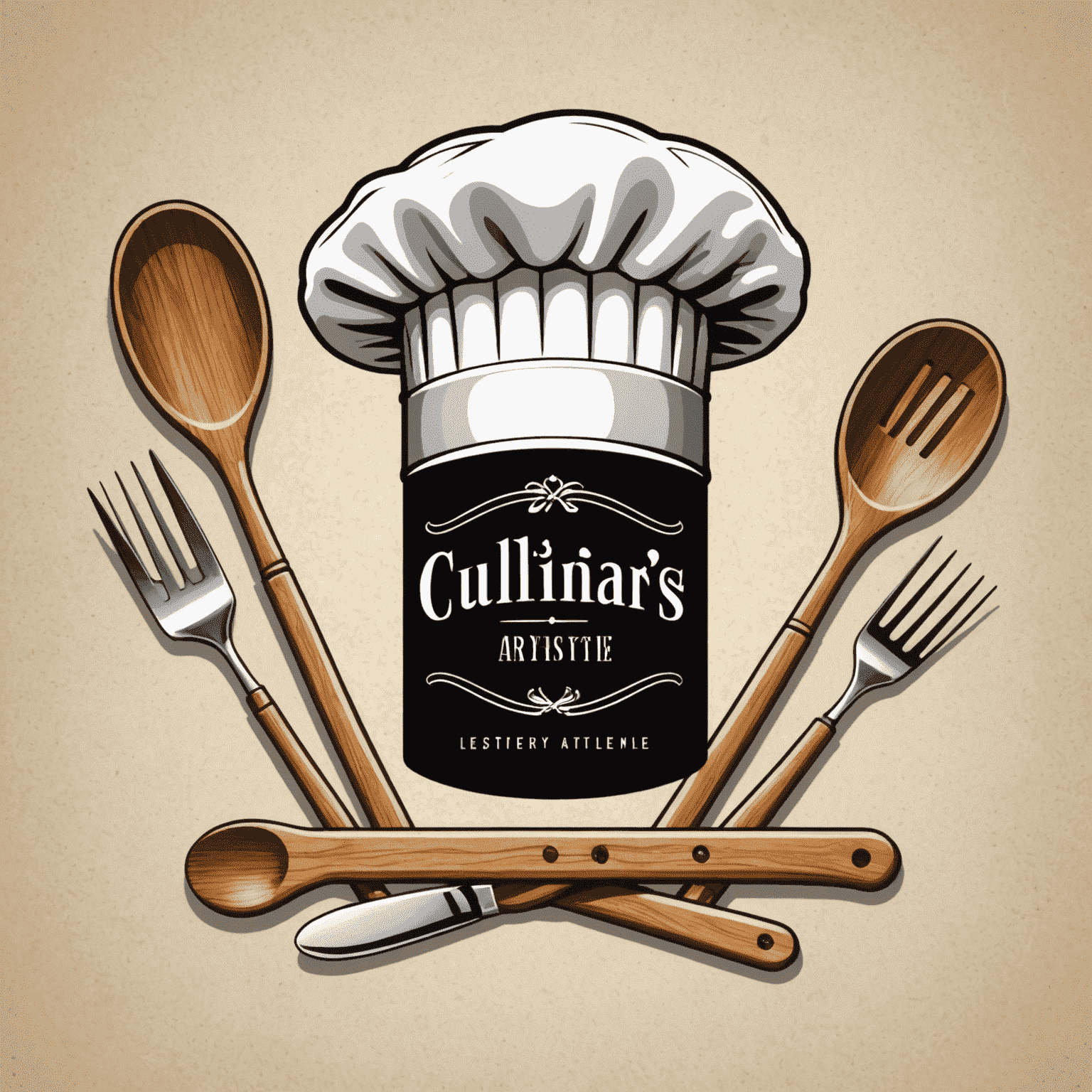 CulinaryArtistryUnleashed logosu - Şefin şapkası ve mutfak aletleri