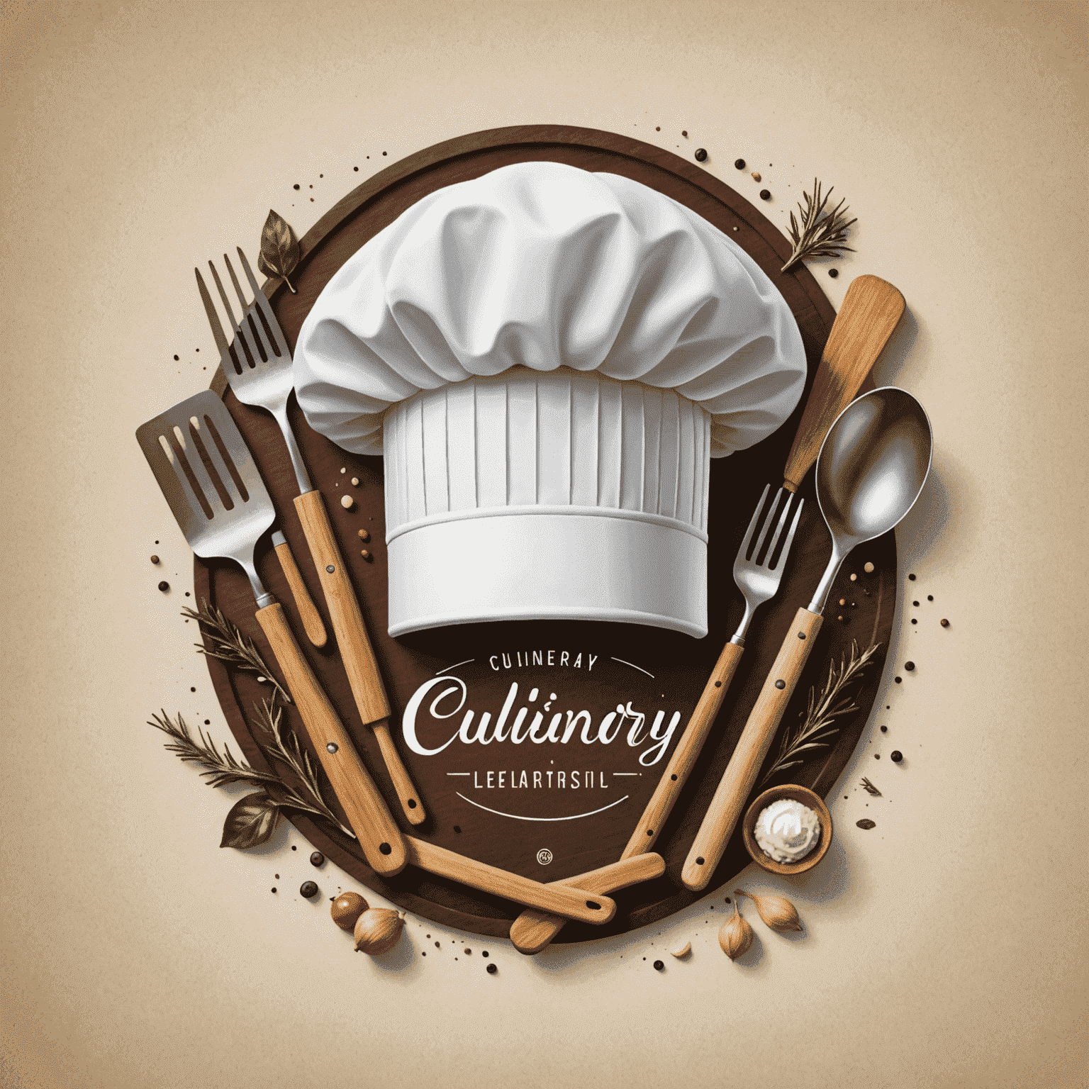 CulinaryArtistryUnleashed logosu - Şefin şapkası ve mutfak aletleri