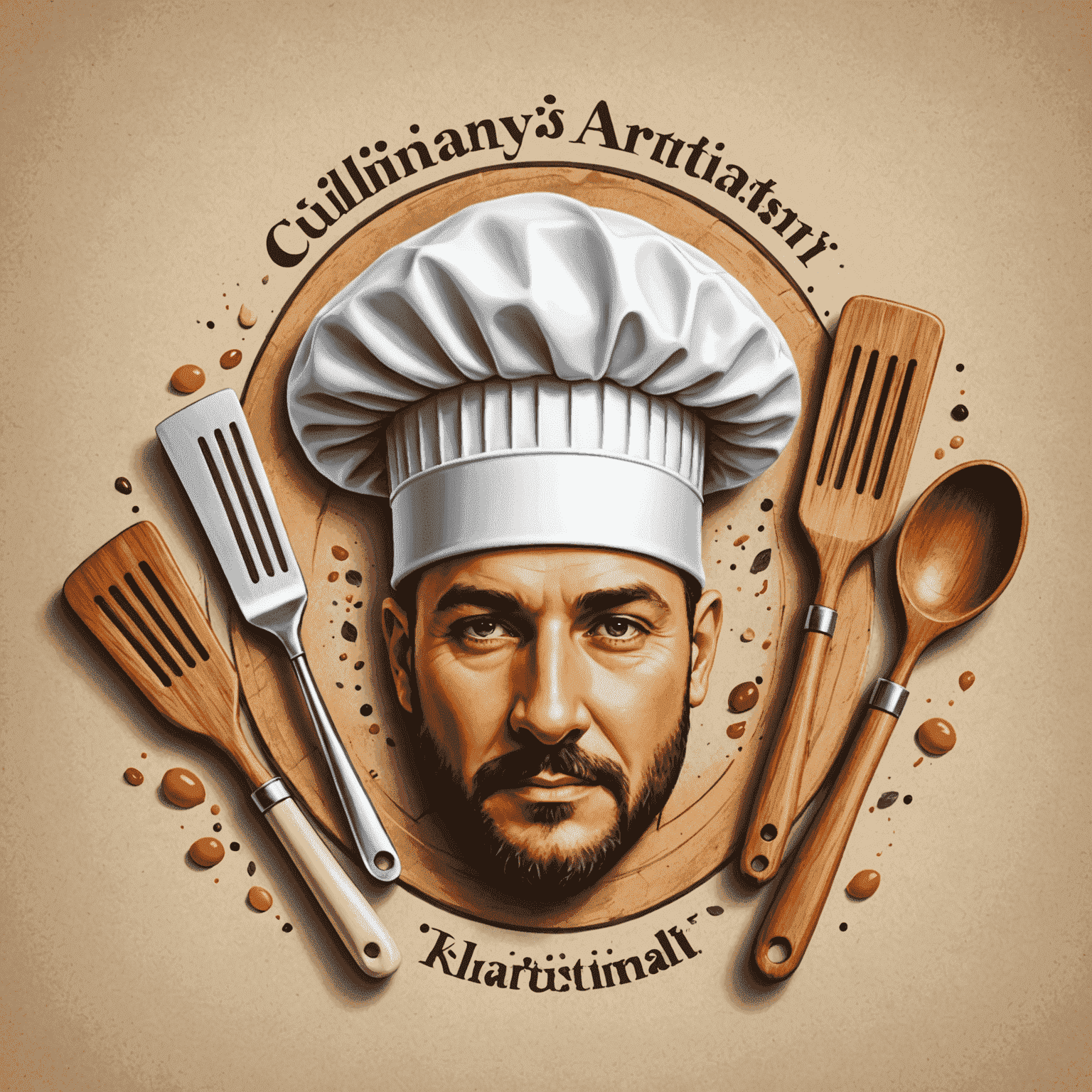 CulinaryArtistryUnleashed logosu - Şefin şapkası ve mutfak aletleri